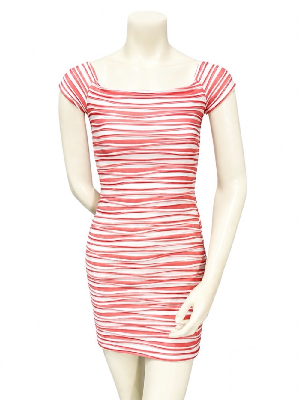 Hot Gal Coral White Striped Off Shoulder Bodycon Mini Dress Size S